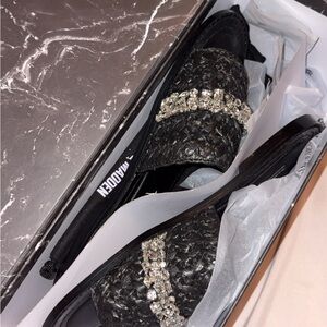 Steve Madden x Jessica rich Black Woven Slip-On sandals with Crystal Band